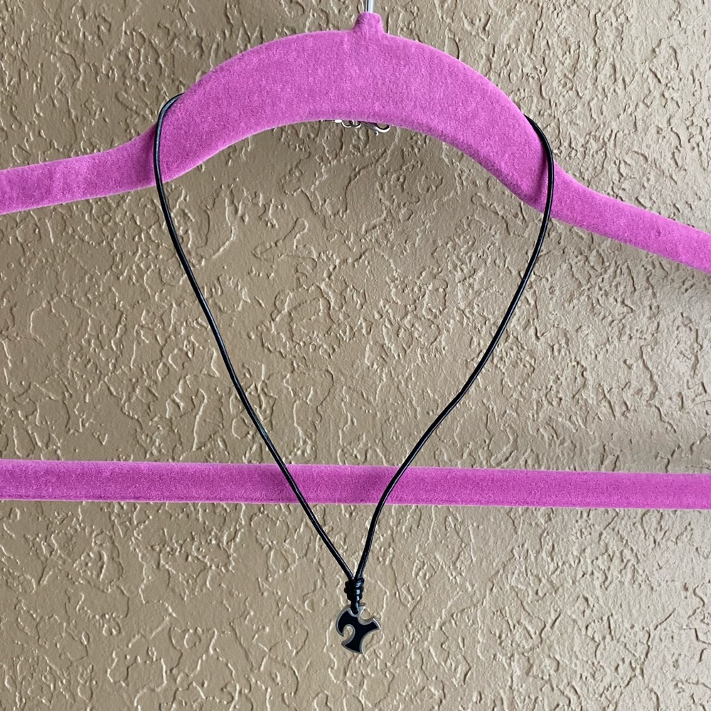 Fossil Black Leather Necklace with Steel Charm